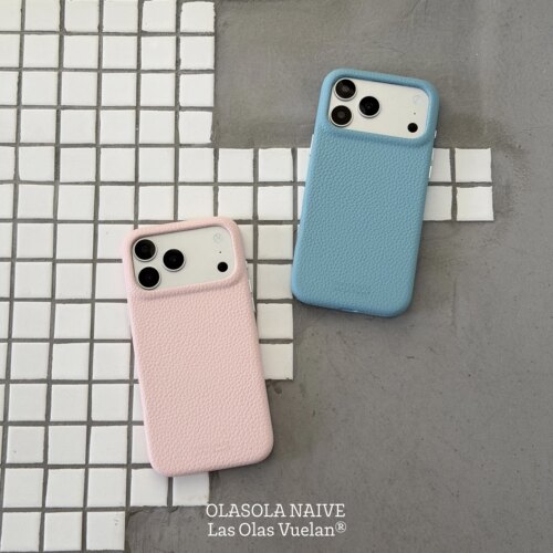 OLASOLA原创简约Azur&Pétale蓝粉高档超纤皮质磁吸iPhone18promax手机壳手工荔枝纹全包17pro苹果皮革保护套