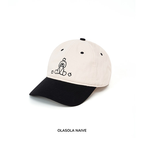 OLASOLA|苹果小狗复古黑白撞色软顶棒球帽男女刺绣鸭舌帽卡通帽子