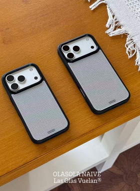 OLASOLA|简约韩系黑白线条磁吸手机壳适用苹果iPhone17promax极简风16pro小众设计ins亚克力高级感手机保护套