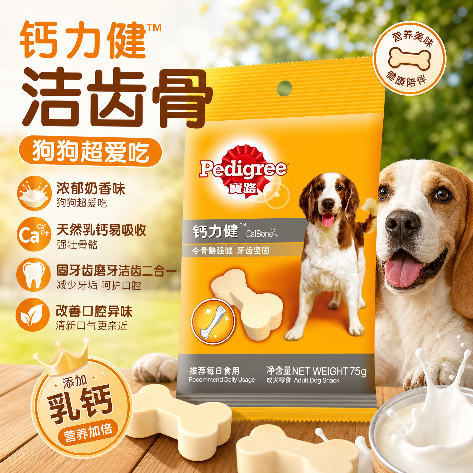 宝路钙力健狗狗零食成犬通用磨牙强骨健齿75g*12宠物磨牙补钙