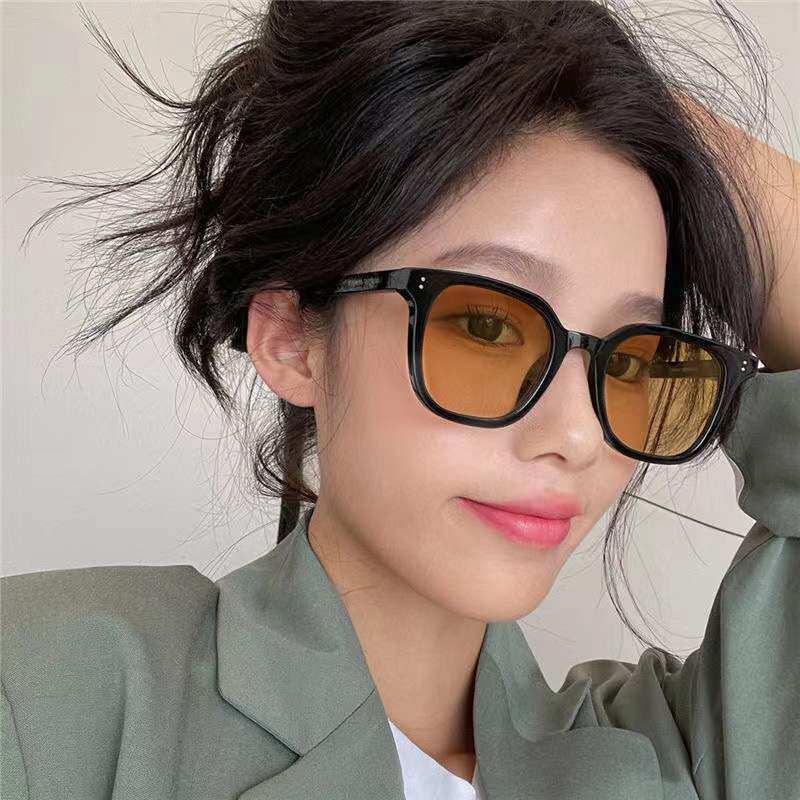 G家同款墨镜 女落日腮红黑框渐变茶色高级感素颜神器茶片太阳眼镜