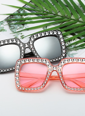 遮阳方框欧美女镶钻太阳镜