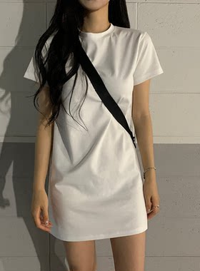 下衣消失白色短袖t恤连衣裙女2025夏新款宽松大码中长款打底衫潮