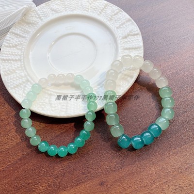 古风手串青绿色渐变绿色玻璃珠