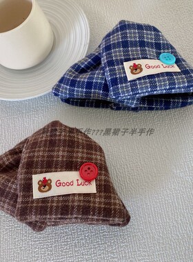 有后脑勺啦~磨毛格子三角形秋冬新款抓夹童趣可爱小熊贴布13厘米