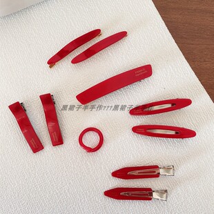 幸运红色系醋酸系列~基础款喜庆无痕夹弹簧夹戒指侧边发夹刘海夹