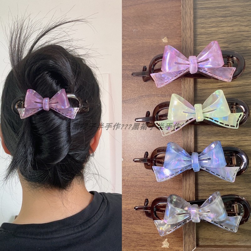 包邮~流光溢彩高级感醋酸板材蝴蝶结扭扭横夹盘发夹不易碎夹子