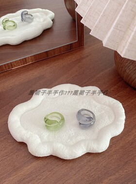日杂风树脂戒指透色夸张设计感透绿色灰紫色闭口戒环日系订单剩余