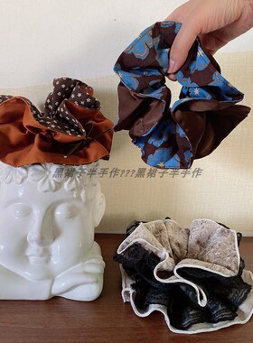 3款发圈~类同款式不同布料南瓜色小花油画蓝花黑色蕾丝短绒布大圈