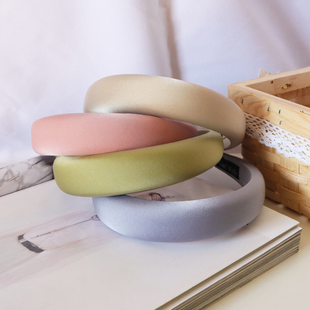 春天的气息马卡龙少女色纯色缎面海绵发箍增高颅顶头扣可爱简约