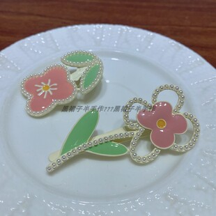 是春天丫！超少女新款滴油花朵磨砂喷漆鸭嘴夹可爱鸭嘴夹侧板发卡