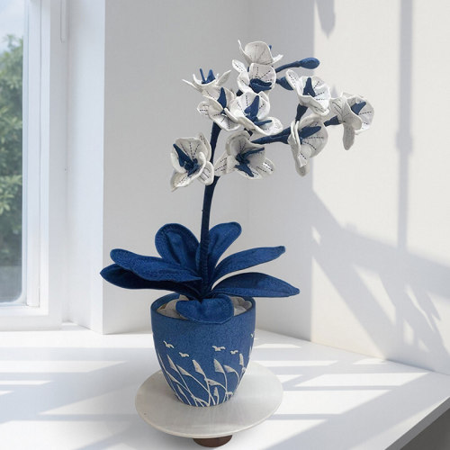 创意牛仔手工蝴蝶兰高档盆花摆件