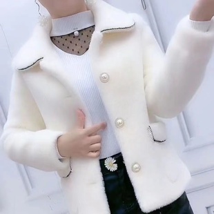 加厚仿水貂绒女外套秋冬小香风短款显瘦显高气质小个子百搭高档