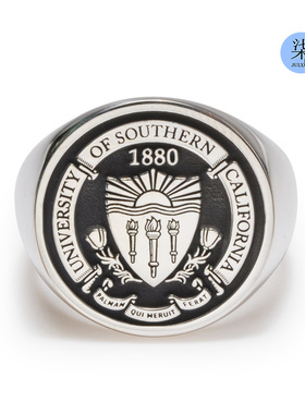 美国毕业圆形925银复古戒指