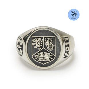 柒玥 英国伯明翰大学毕业纪念校徽戒指 校友会 男女椭圆925银复古