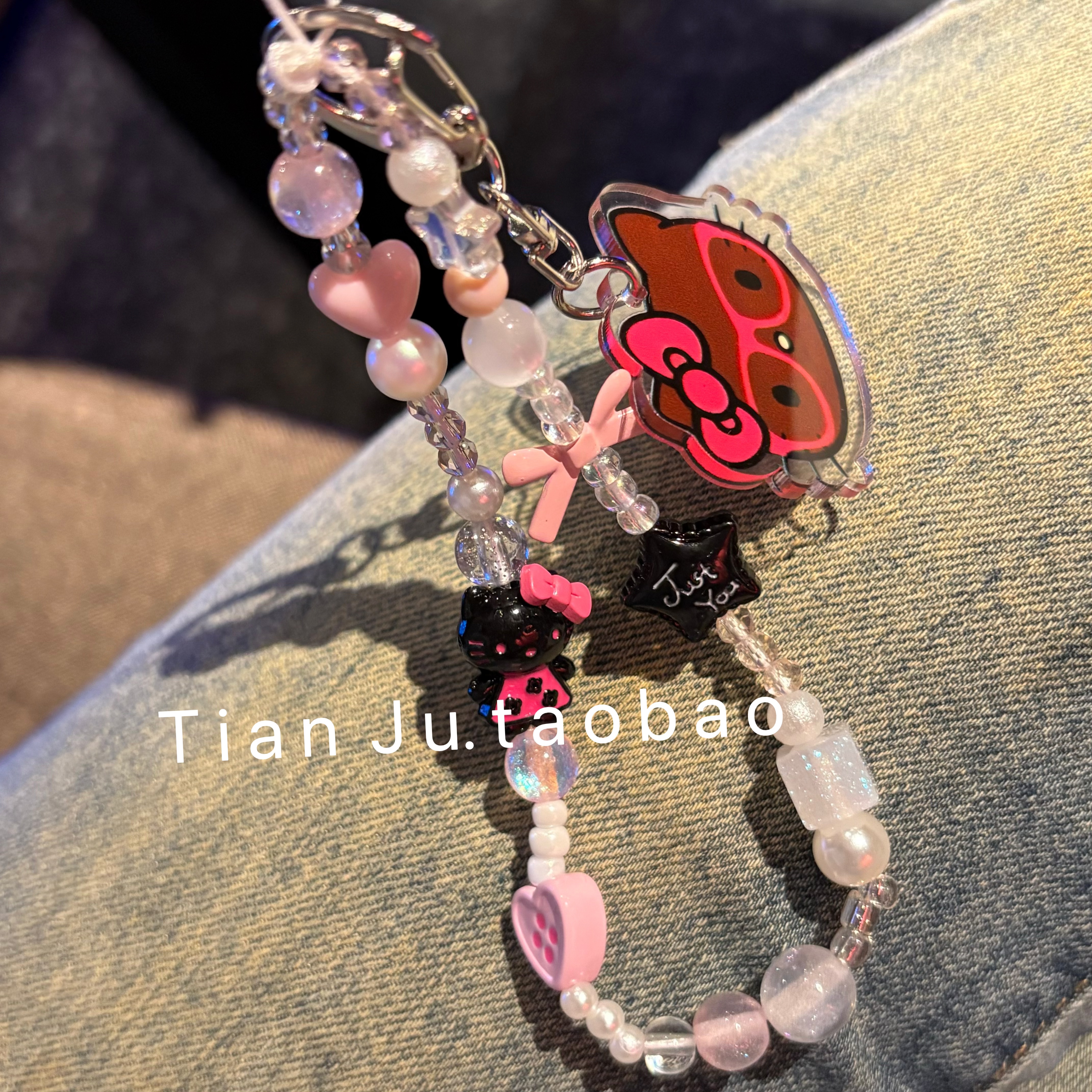 【甜橘日记】黑皮kity猫手机链条ccd相机卡册钥匙耳机套装饰挂件