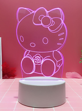 kt猫小夜灯卡通可爱创意凯蒂猫hellokitty3D台灯女孩卧室少女心