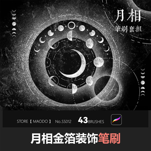 月相笔刷Procreate金箔装饰画笔43支