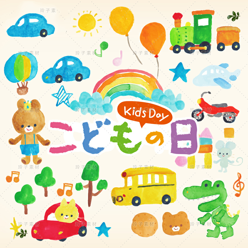 可爱手绘卡通蜡笔水彩幼儿园儿童动物ai矢量插画广告设计png素材