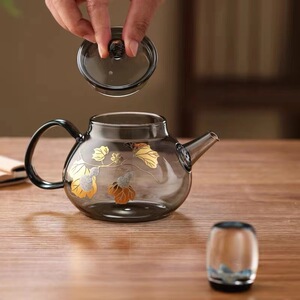 青灰贴花玻璃煮茶壶小茶壶一人用