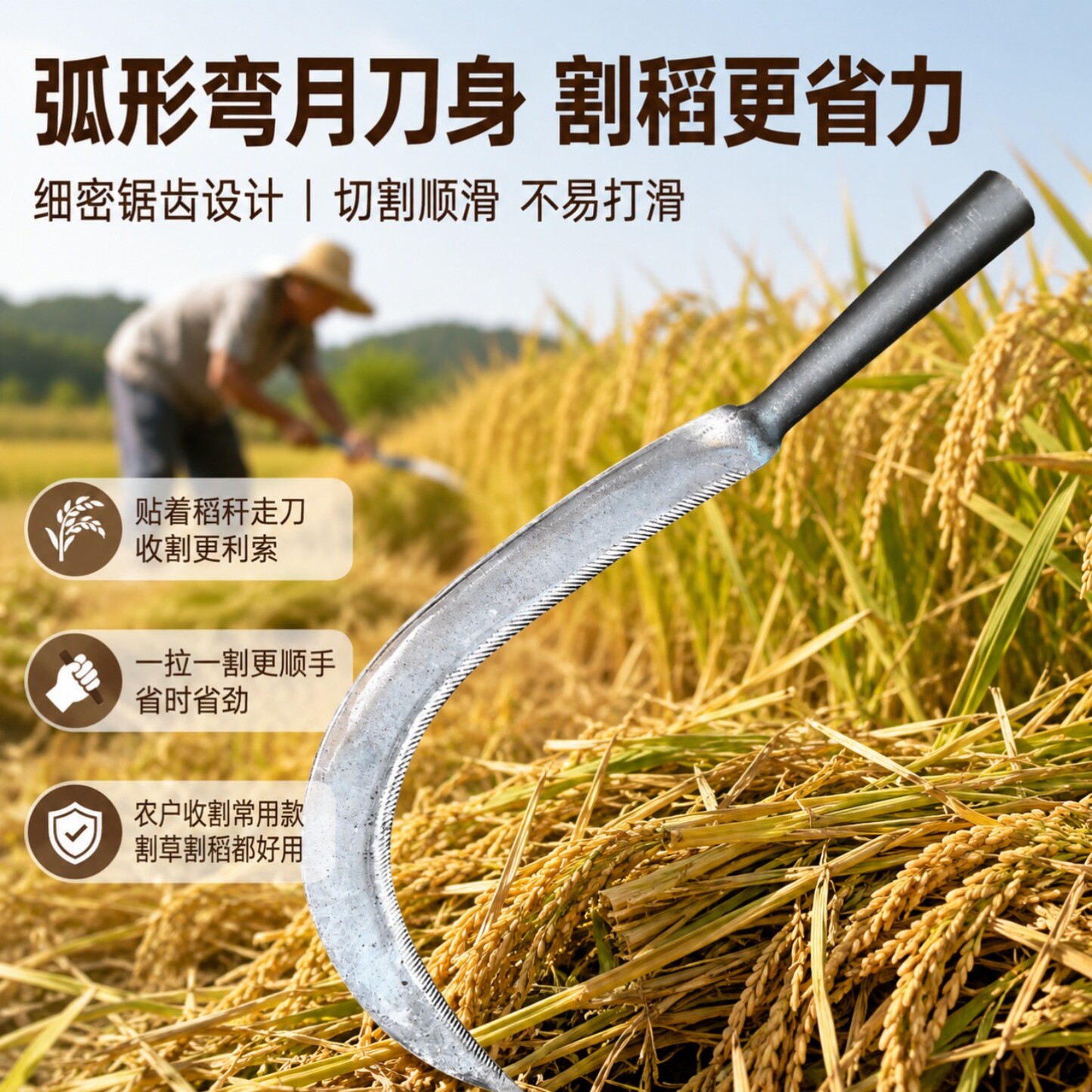 加厚锯齿割稻谷镰刀头不打滑图片