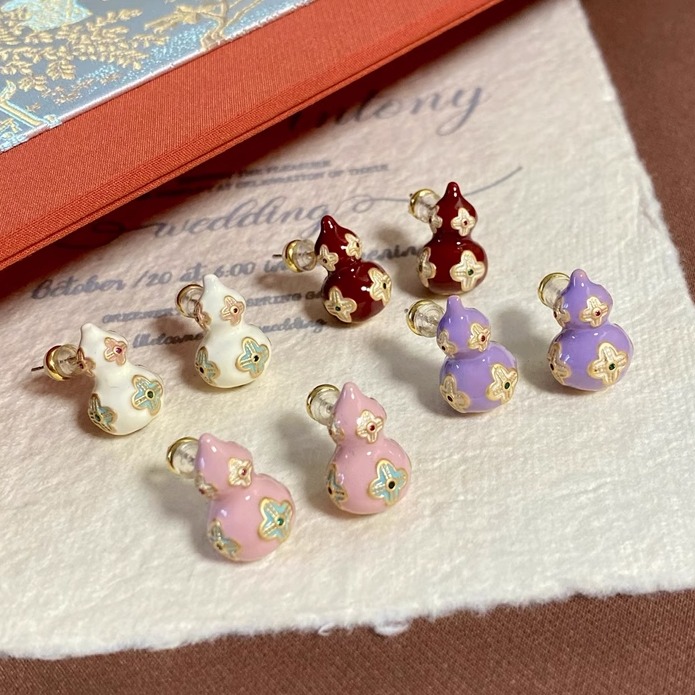 彩色滴油四叶草耳环感葫芦耳饰