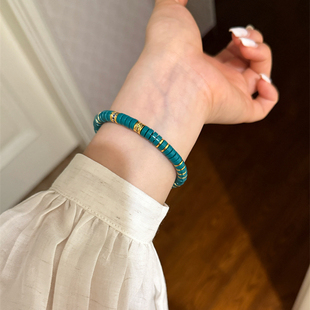 飞盘彩色优化绿松石手串男女款 高瓷直切飞盘轻奢原创小众串珠手链