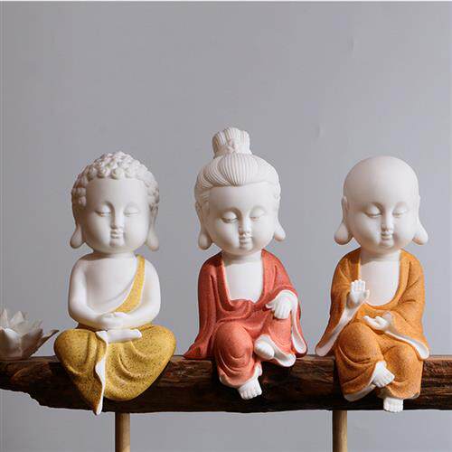 陶瓷工艺品摆件白瓷家居客厅风化木简约现代佛像禅意摆件