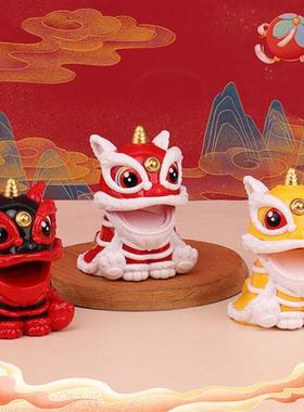 摇头公仔太阳能醒狮国潮狮子中国风吉祥舞狮国潮家居汽车摆件玩具