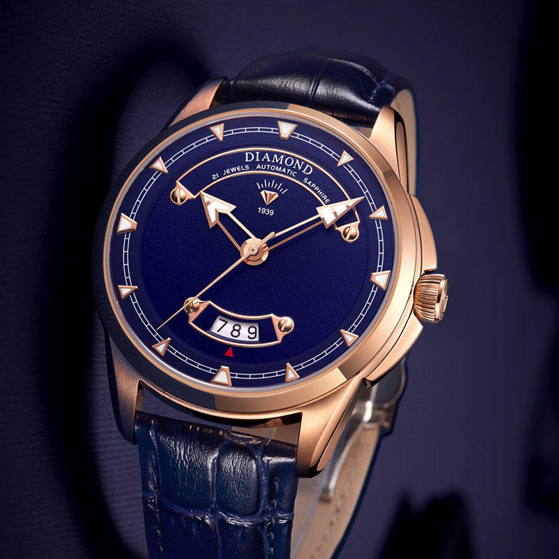 上海钻石牌手表自动表玫瑰金机械表个性日历商务运动休闲男生手表