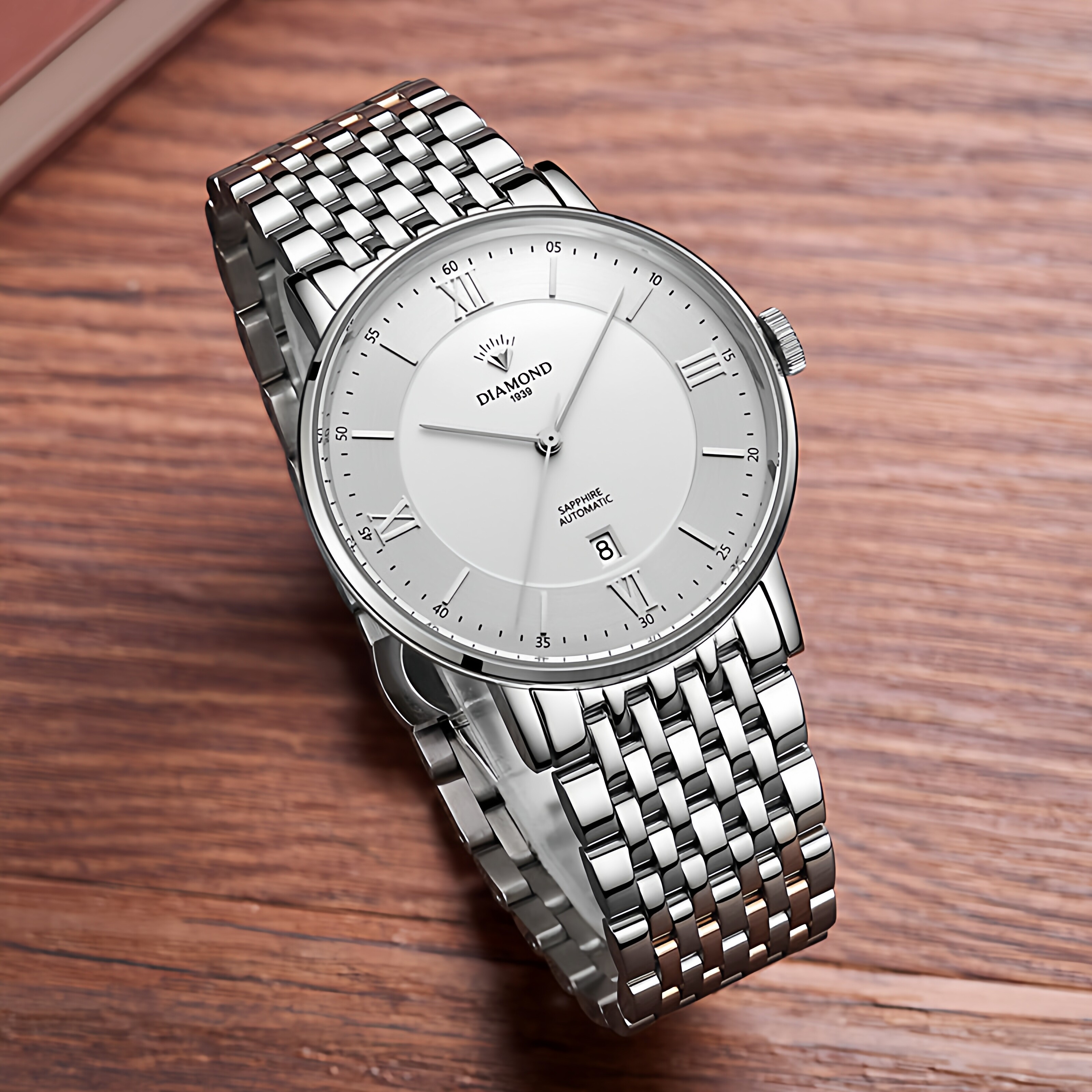 时尚简约男士休闲腕表上海钻石牌自动机械手表透底简约大表盘手表