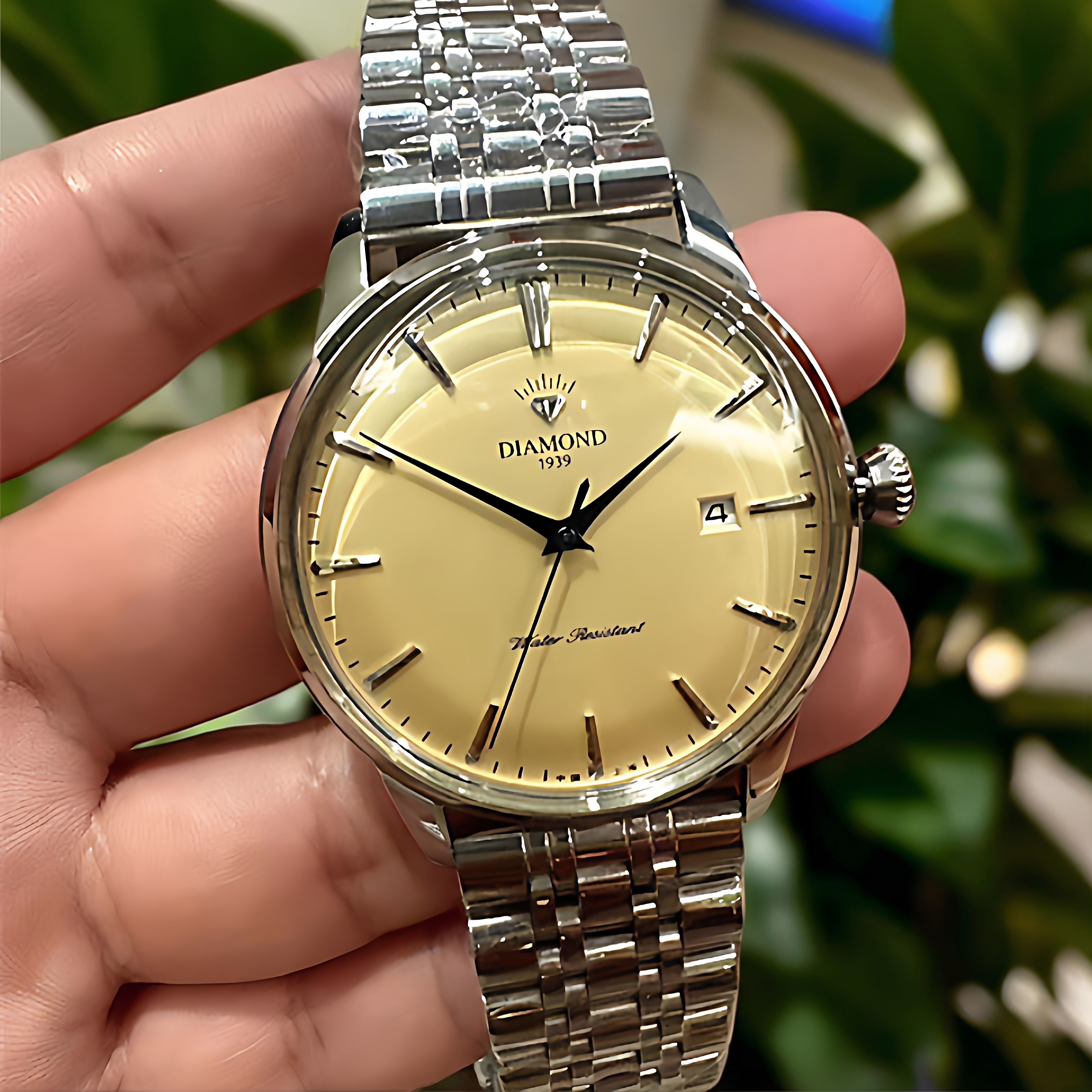 上海钻石牌男生手表全自动机械腕表超薄经典复古泡泡镜包豪斯手表