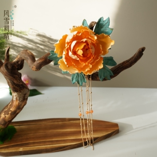 风雪初晴【橘心挽发夹】汉服原创设计古风发饰烫花超仙气时尚贵气