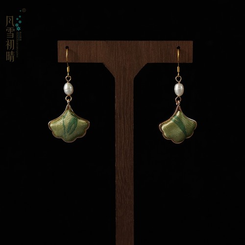 风雪初晴   花扇朵微耳环【小清新】手工设计古风汉服配饰簪发