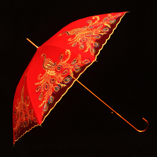 结婚新娘红伞婚庆出嫁长柄红雨伞