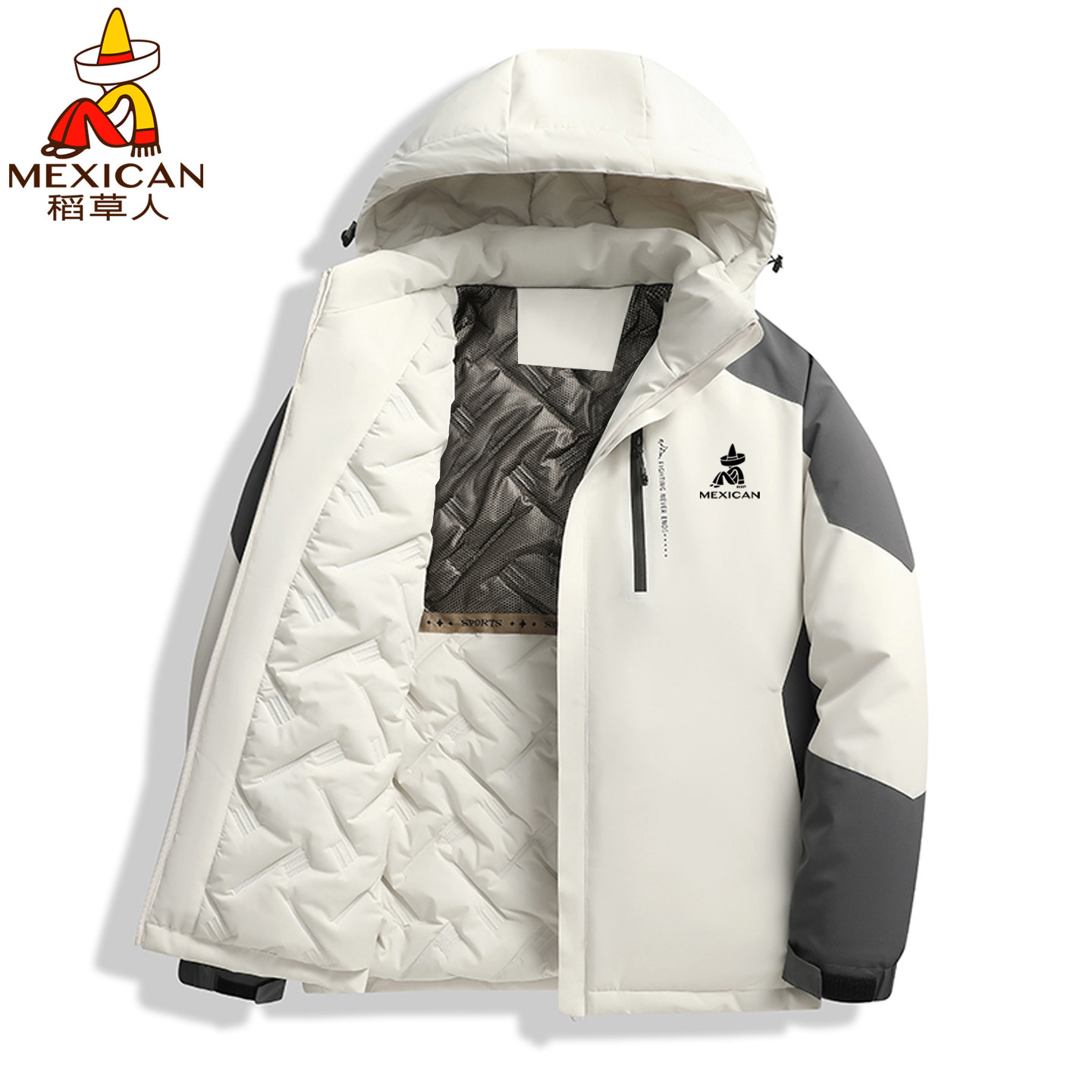 稻草人冲锋棉服外套男士秋冬季宽松加厚男棉衣服保暖连帽夹克棉袄