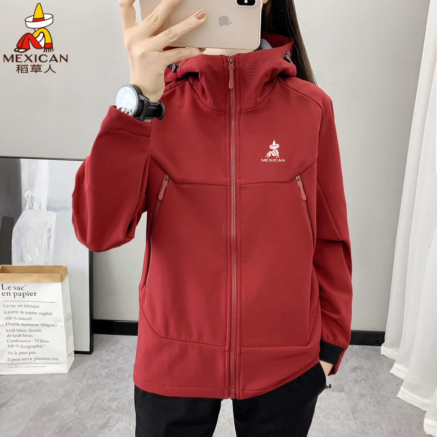 稻草人软壳冲锋衣女春秋季防风防水加绒徒步运动登山服夹克外套男