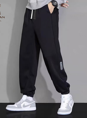 稻草人裤子男士秋冬潮牌黑色运动裤加绒加厚卫裤宽松束脚休闲裤子