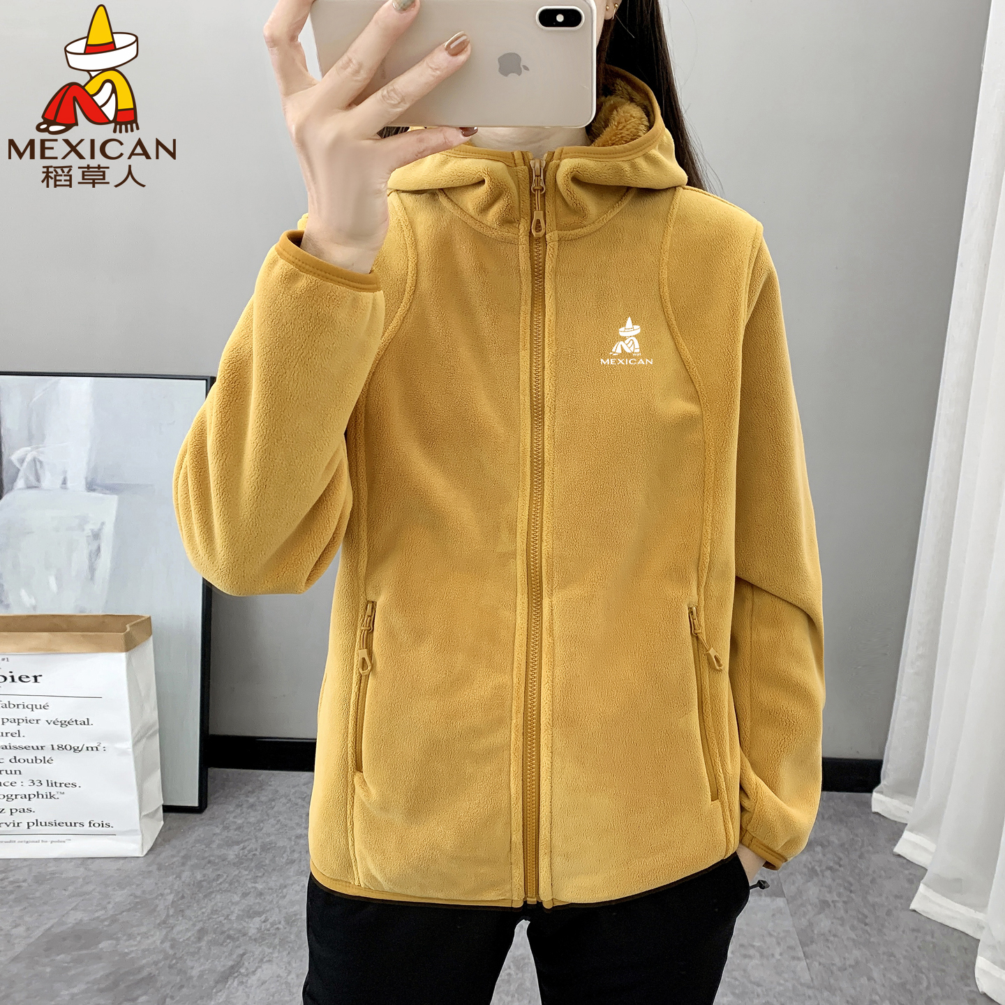 稻草人抓绒衣外套女保暖加厚卫衣