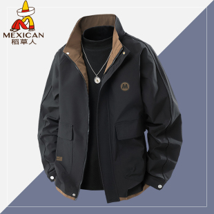 稻草人外套男春秋2025新款韩版宽松休闲潮流百搭上衣防风立领夹克