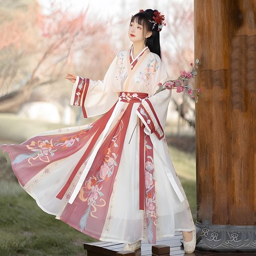 汉服女魏晋制中国风红色气质套装