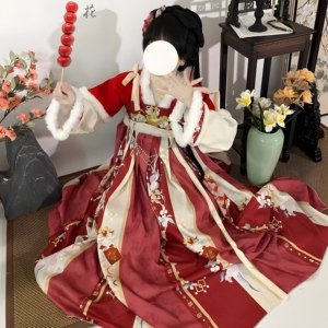 汉服女秋冬季加厚正品原创国风齐胸襦裙古装成人红色拜年刺绣套装