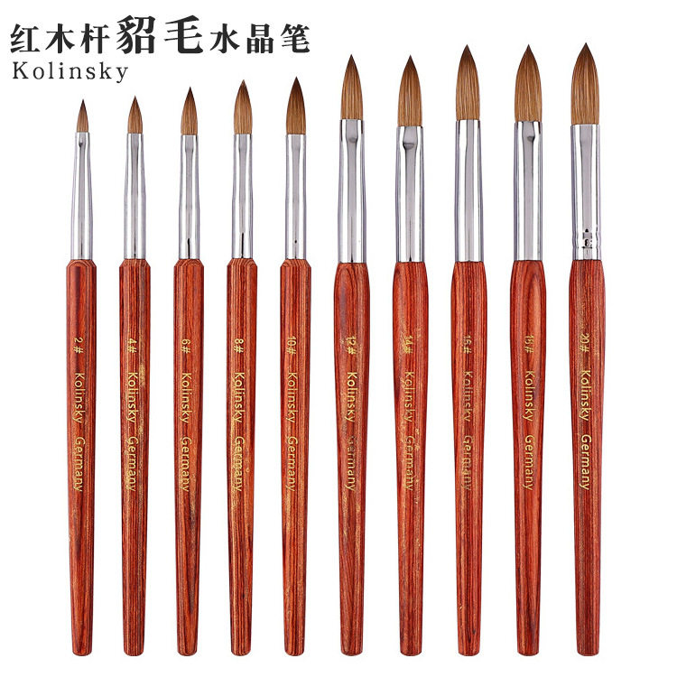 跨境新款红木杆美甲貂毛水晶笔刷 Kolinsky水晶甲雕花笔厂家