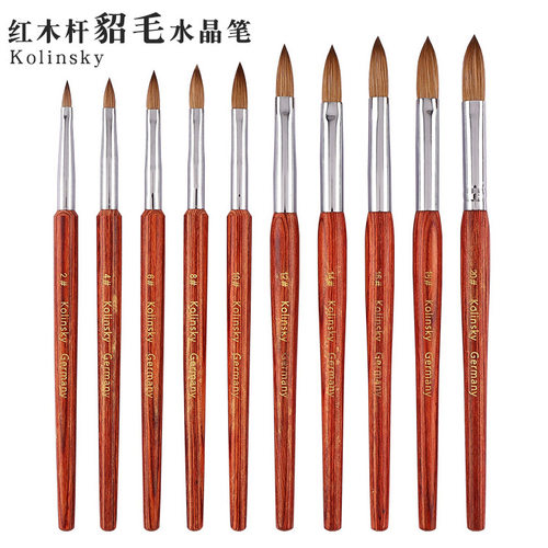 跨境新款红木杆美甲貂毛水晶笔刷 Kolinsky水晶甲雕花笔厂家