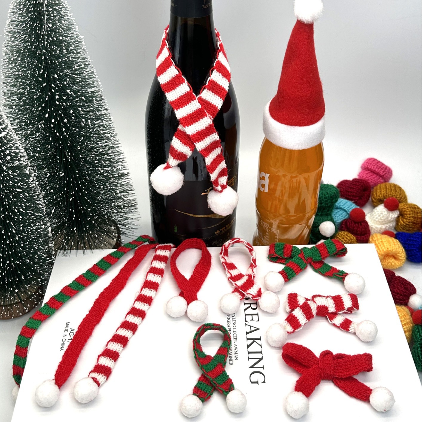 跨境圣诞迷你毛线小围巾公仔针织小帽子diy饰品配饰圣诞装饰品