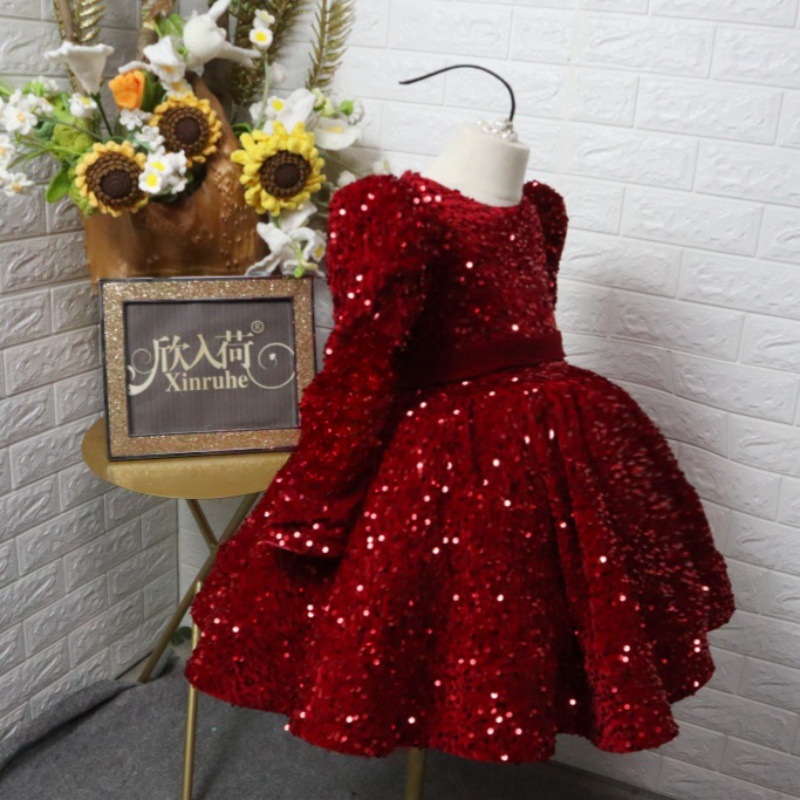 金丝绒短款儿童礼服演出公主主持走秀演出蓬蓬新年元旦圣诞服