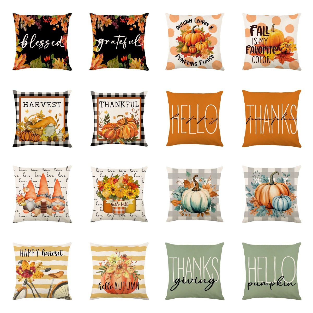 temu亚马逊爆款 抱枕套 感恩节系列单面印花枕套，用于家庭户