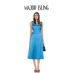 Major Bling 25ss 缎面鱼骨中长连衣裙