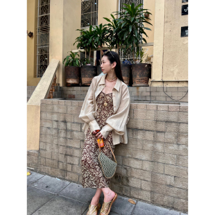 提花雪纺连衣裙吊带长裙原野浪漫风 ODTD26春夏新款 设计师女装