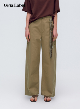 Vena Label 26SS春夏新款 军绿色拼接结构弯刀裤垂感宽松休闲裤